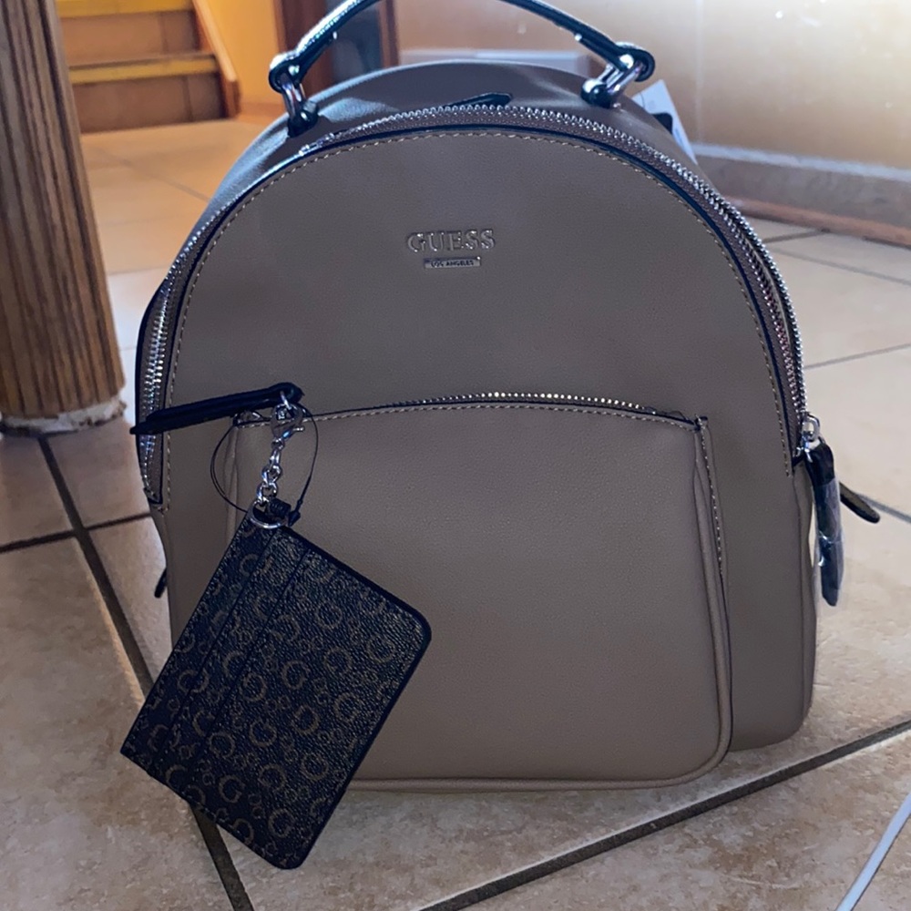 Guess  Turley Travel Leather Natural Backpack Purse w/Card Holder